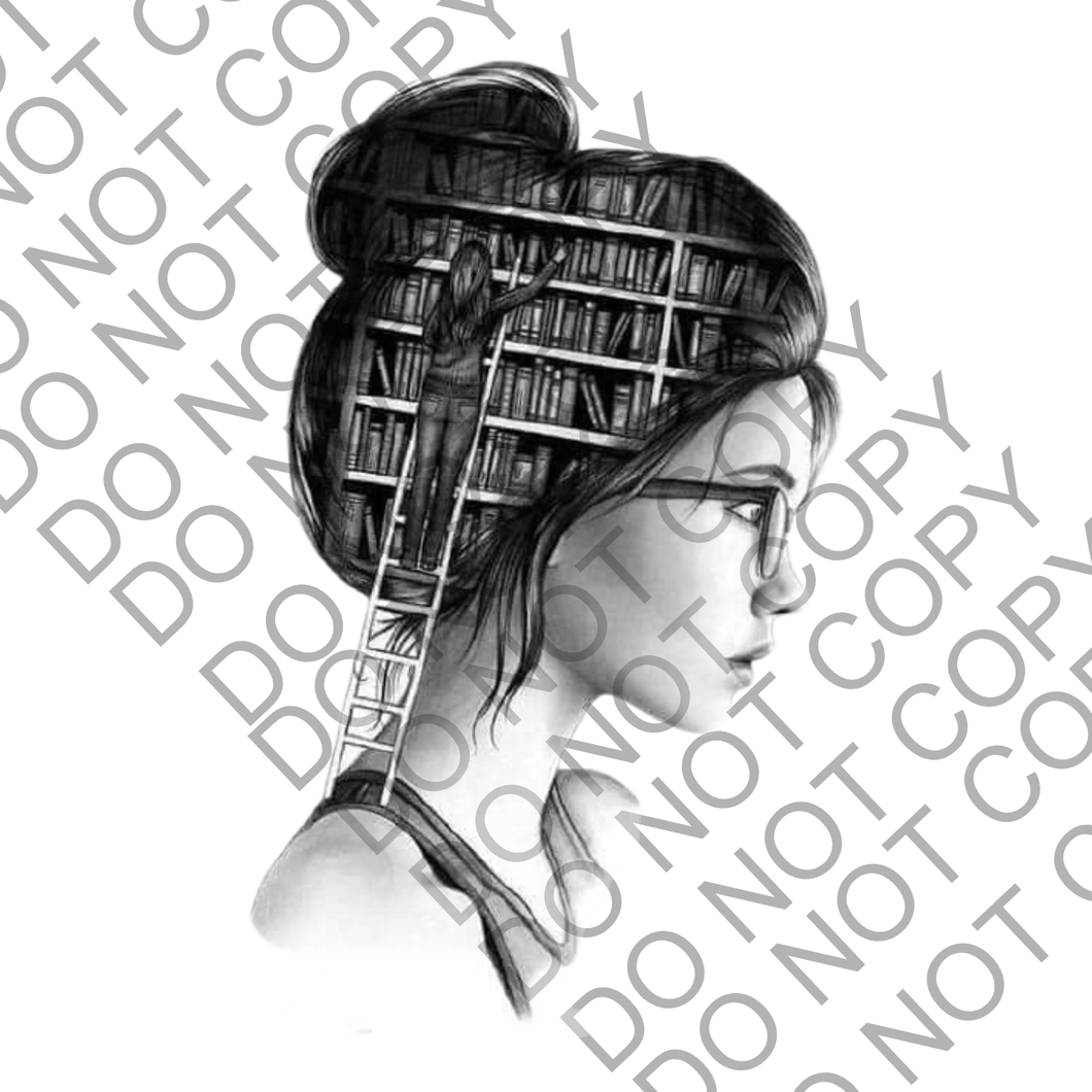 Girl reading books brain Clear Cast Sticker Decal