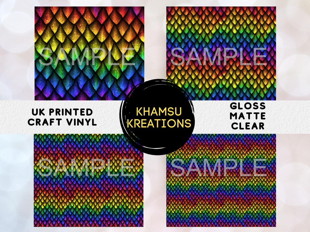 Dragon Scales Rainbow Multi Colour Printed Vinyl UK Permanent Craft Tumbler