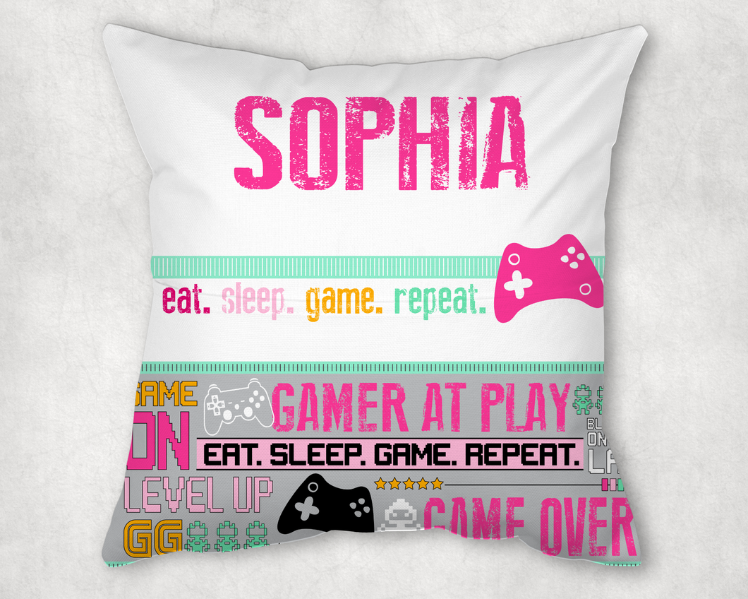 Personalised Gamer Pink Cushion Pocket Cushion Gaming