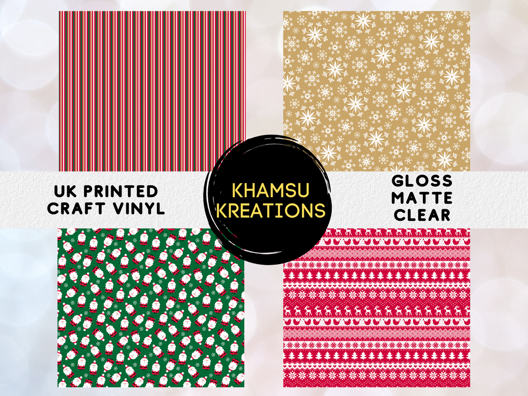 Christmas Pattern Stripes Snowflakes Knit Reindeers Printed Vinyl UK Permanent Craft Tumbler