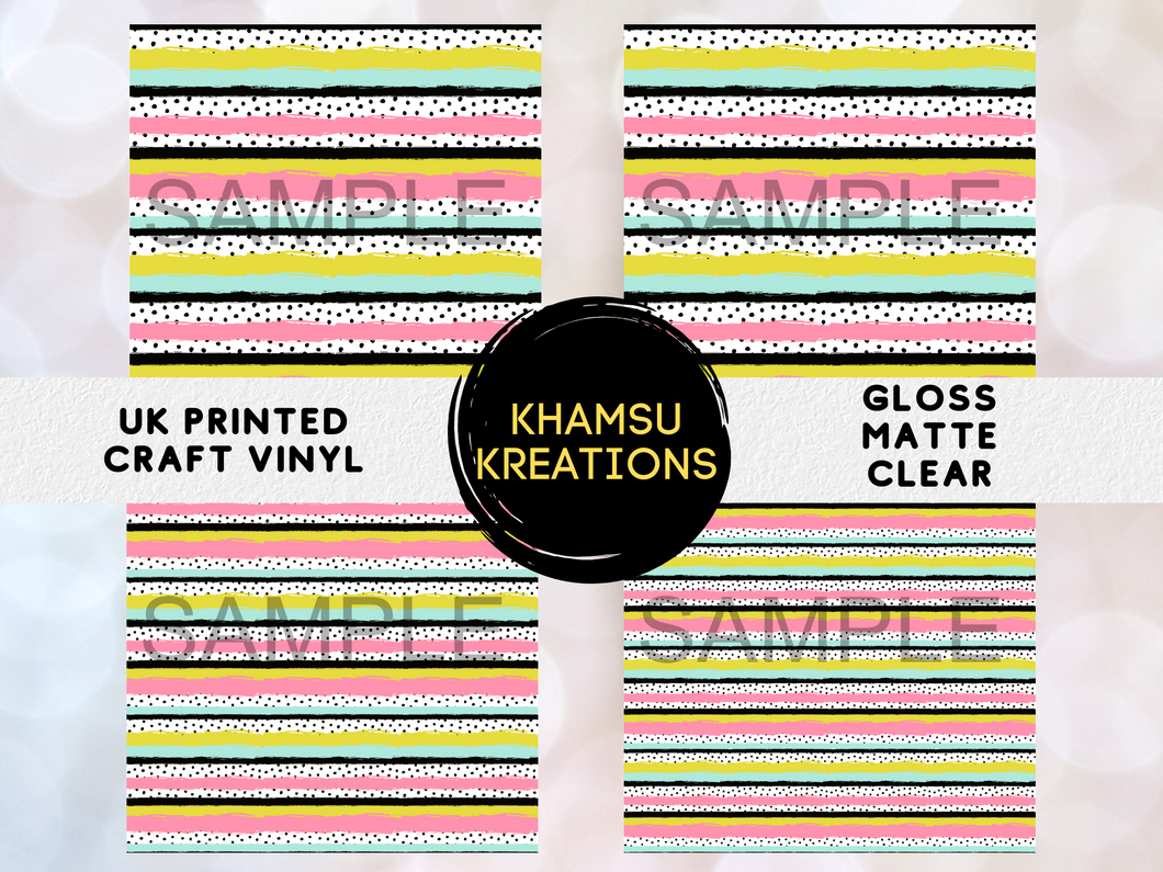 Pastel Stripes Lines and Spots Pattern Printed Vinyl UK Permanent Craft Tumbler