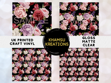 Load image into Gallery viewer, Roses Bouquet Dark  Background Pattern Printed Vinyl UK Permanent Craft Tumbler

