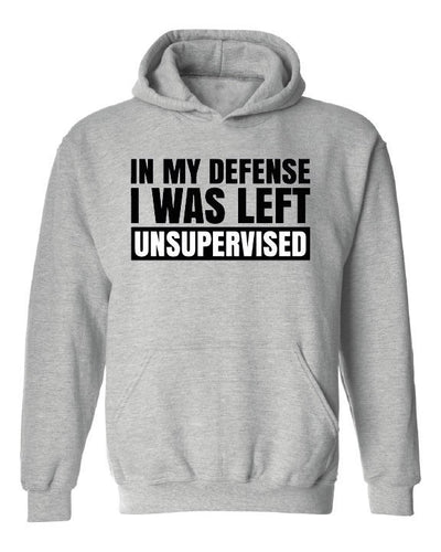 In My Defense I was Left Unsupervised Hoodie Jumper Sweatshirt, Sarcastic Hoodie, Funny Immature Hooded Jumper, Fathers day gift Brother