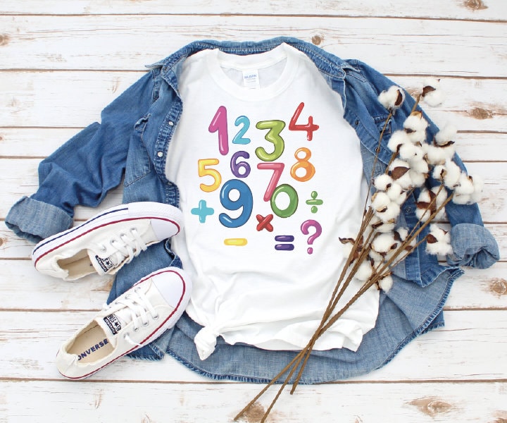 Numbers day Shirt Top TShirt T-Shirt Tee Kids Boys Girls Colourful Number Day Maths Symbols School Charity Day Feb 4th 2022